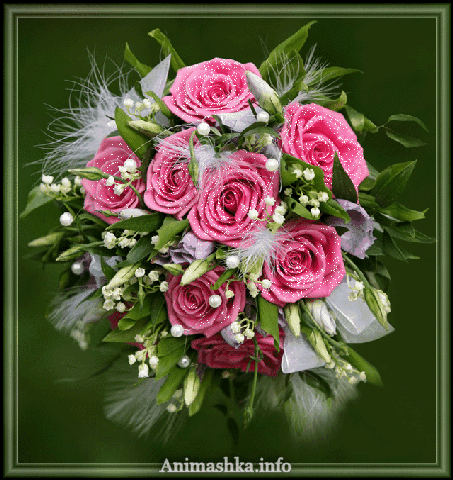 Красивый букет с розовыми розами анимация